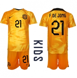 Niederlande Frenkie de Jong #21 Heimtrikot Kinder WM 2022 Kurzarm (+ kurze hosen)