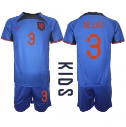Niederlande Matthijs de Ligt #3 Auswärtstrikot Kinder WM 2022 Kurzarm (+ kurze hosen)