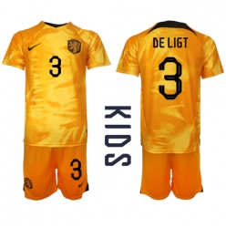 Niederlande Matthijs de Ligt #3 Heimtrikot Kinder WM 2022 Kurzarm (+ kurze hosen)