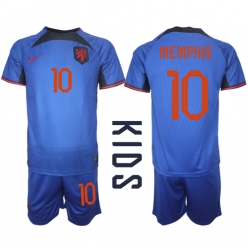 Niederlande Memphis Depay #10 Auswärtstrikot Kinder WM 2022 Kurzarm (+ kurze hosen)
