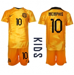 Niederlande Memphis Depay #10 Heimtrikot Kinder WM 2022 Kurzarm (+ kurze hosen)