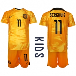 Niederlande Steven Berghuis #11 Heimtrikot Kinder WM 2022 Kurzarm (+ kurze hosen)