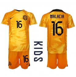 Niederlande Tyrell Malacia #16 Heimtrikot Kinder WM 2022 Kurzarm (+ kurze hosen)