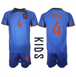 Niederlande Virgil van Dijk #4 Auswärtstrikot Kinder WM 2022 Kurzarm (+ kurze hosen)