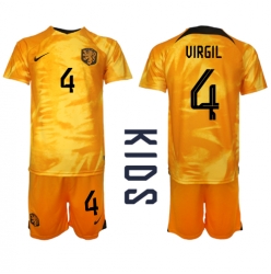 Niederlande Virgil van Dijk #4 Heimtrikot Kinder WM 2022 Kurzarm (+ kurze hosen)