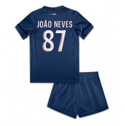 Paris Saint-Germain Joao Neves #87 Heimtrikot Kinder 2024-25 Kurzarm (+ kurze hosen)