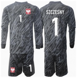 Polen Wojciech Szczesny #1 Torwart Auswärtstrikot Kinder EM 2024 Langarm (+ kurze hosen)