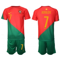 Portugal Cristiano Ronaldo #7 Heimtrikot Kinder WM 2022 Kurzarm (+ kurze hosen)