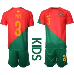 Portugal Pepe #3 Heimtrikot Kinder WM 2022 Kurzarm (+ kurze hosen)