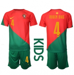 Portugal Ruben Dias #4 Heimtrikot Kinder WM 2022 Kurzarm (+ kurze hosen)