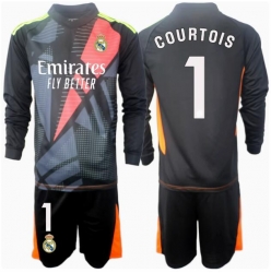 Real Madrid Thibaut Courtois #1 Torwart Auswärtstrikot Kinder 2024-25 Langarm (+ kurze hosen)
