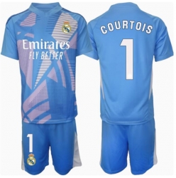 Real Madrid Thibaut Courtois #1 Torwart Heimtrikot Kinder 2024-25 Kurzarm (+ kurze hosen)