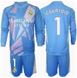 Real Madrid Thibaut Courtois #1 Torwart Heimtrikot Kinder 2024-25 Langarm (+ kurze hosen)