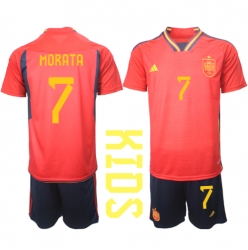 Spanien Alvaro Morata #7 Heimtrikot Kinder WM 2022 Kurzarm (+ kurze hosen)
