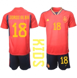Spanien Jordi Alba #18 Heimtrikot Kinder WM 2022 Kurzarm (+ kurze hosen)
