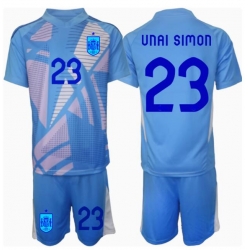 Spanien Unai Simon #23 Torwart Heimtrikot Kinder EM 2024 Kurzarm (+ kurze hosen)